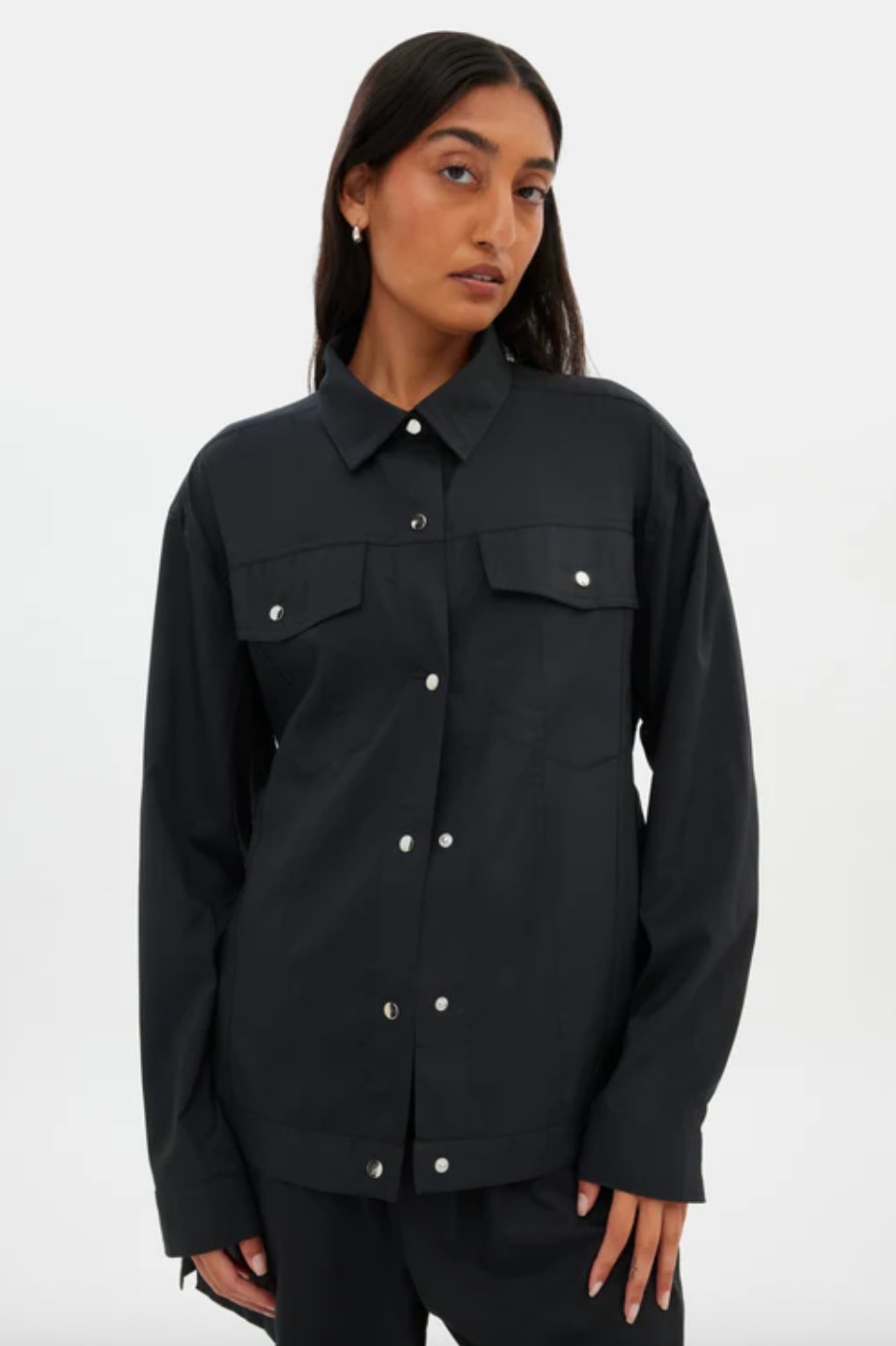 New Girlfriend Collective Wendy Tie Shacket Size S Snap Button Relaxed Fit